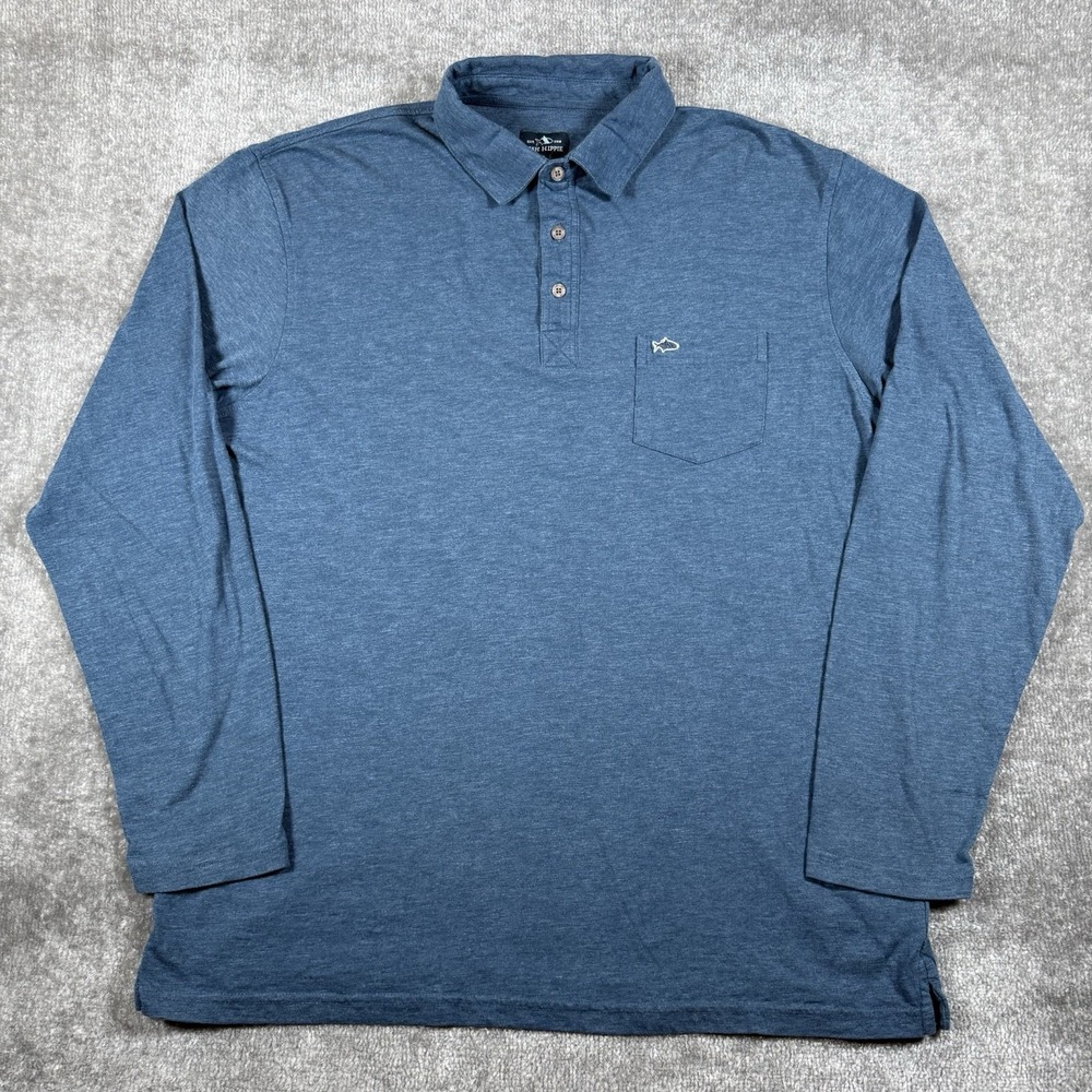 Fish Hippie Polo Shirt Men's XL Blue Long Sleeve Slub‎ Knit Stretch Golf Outdoor